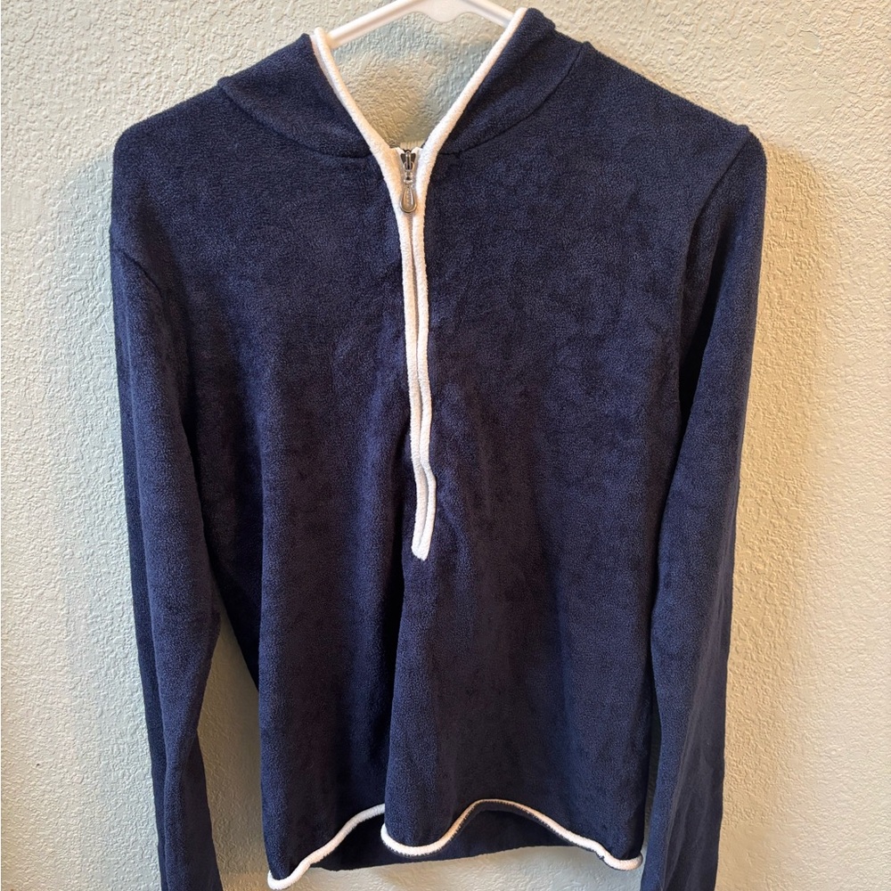 Navy Blue Half-Zip Pullover with White Trim